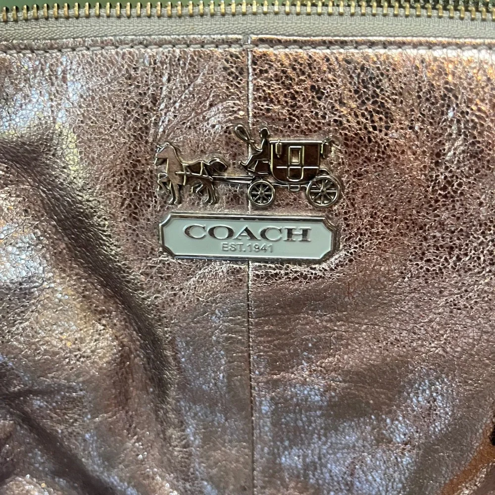 Coach Madison Metallic Pewter Silver Leather Satchel Shoulder Bag‎ Purse